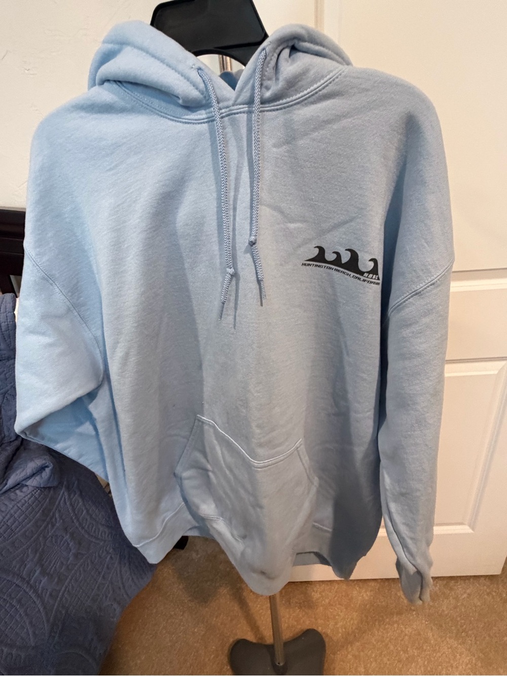 Light Blue Crewneck Hoodie with Subtle Wave Logo